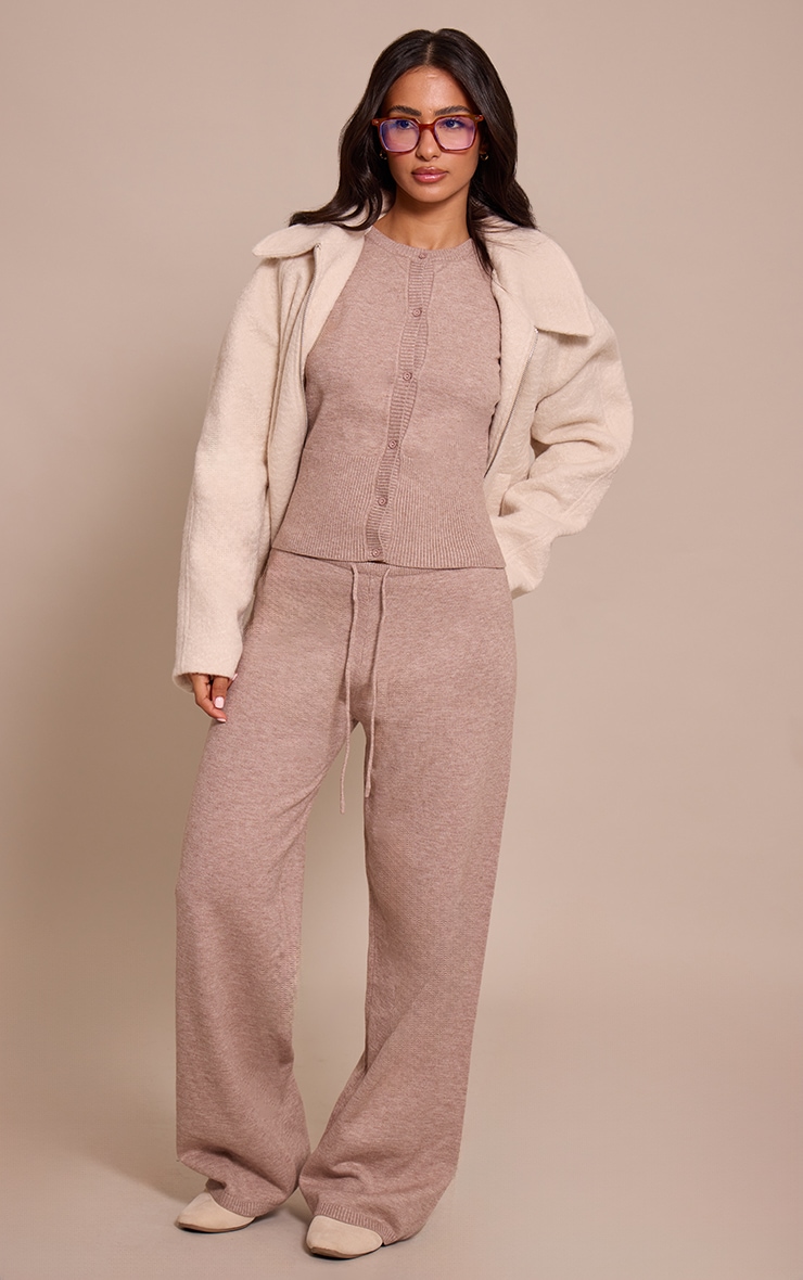 Petite Taupe Ribbed Fitted Waist Knitted Cardigan image 3