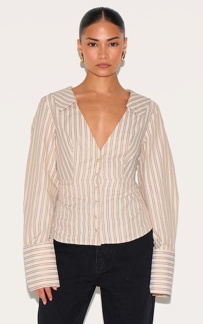 Chemise Petite Taupe à Rayures Fines