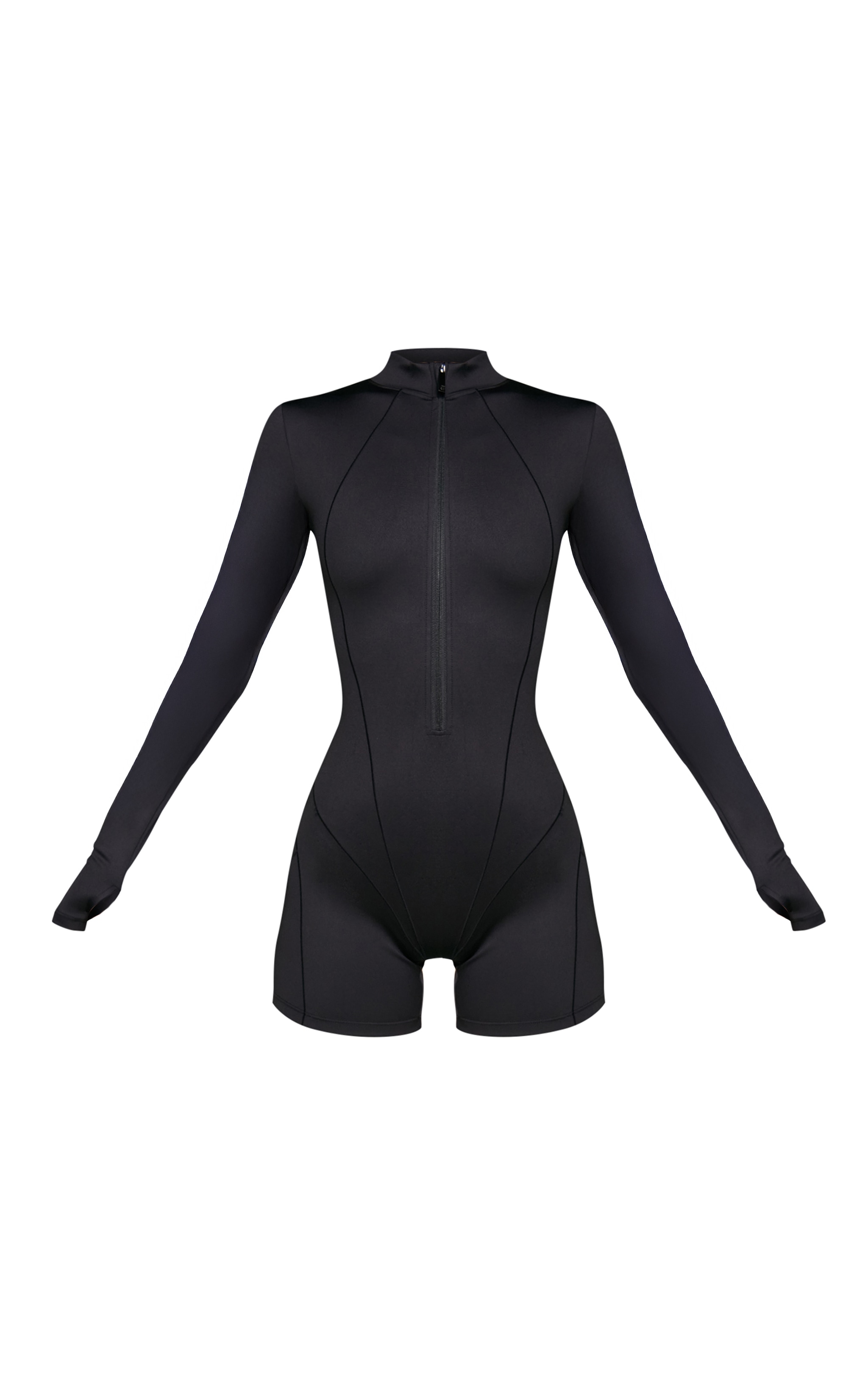 Black Ultimate Seam Detail Long Sleeve Unitard image 5
