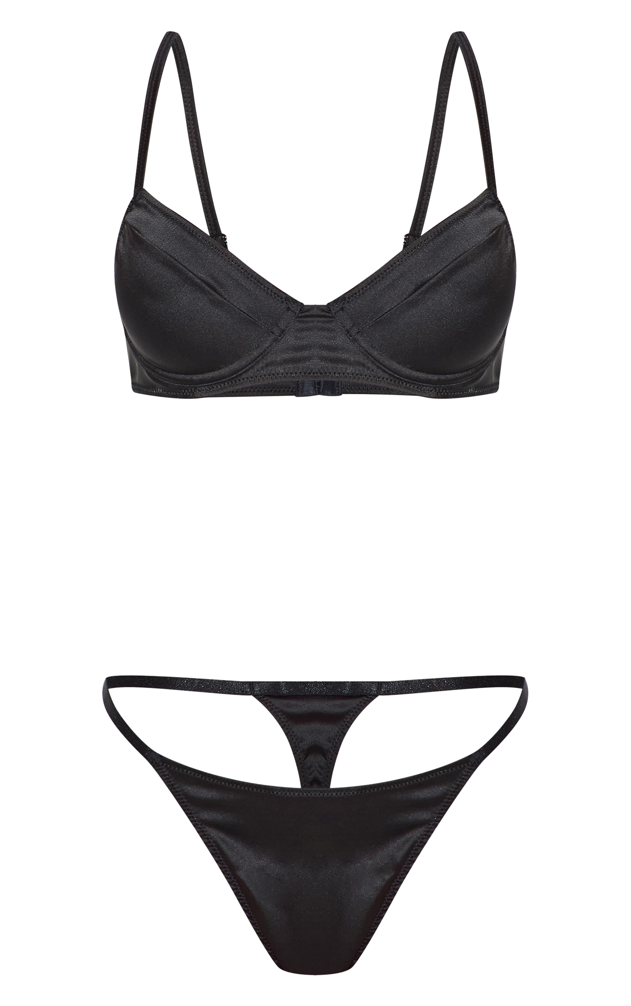 Black Satin Underwired Lingerie Set image 5