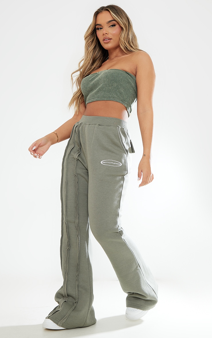 Khaki Exposed Seam Detail Flared Joggers image 1