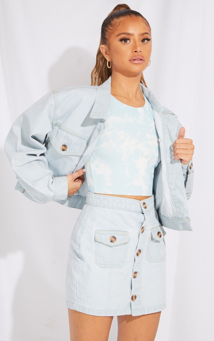 Petite - Mini-jupe en jean très délavé à boutons sur l'avant
