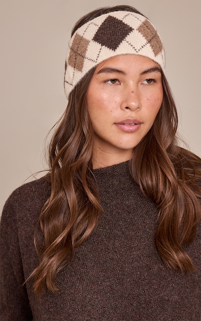 Chocolate Argyle Knitted Headband