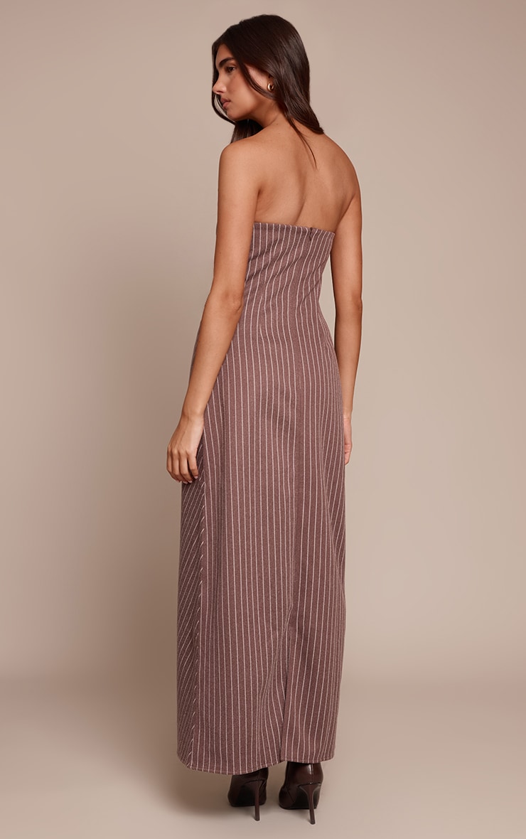 Chocolate Pinstripe Brushed Bandeau Maxi Dress image 2