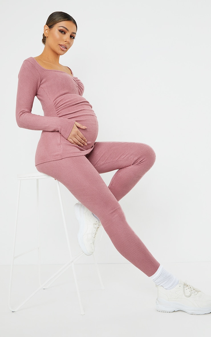 Maternity Dusty Rose Ruched Brushed Leggings PrettyLittleThing CA