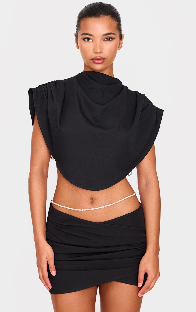 Micro jupe tissée noire à parties superposées et détail strassé image 4