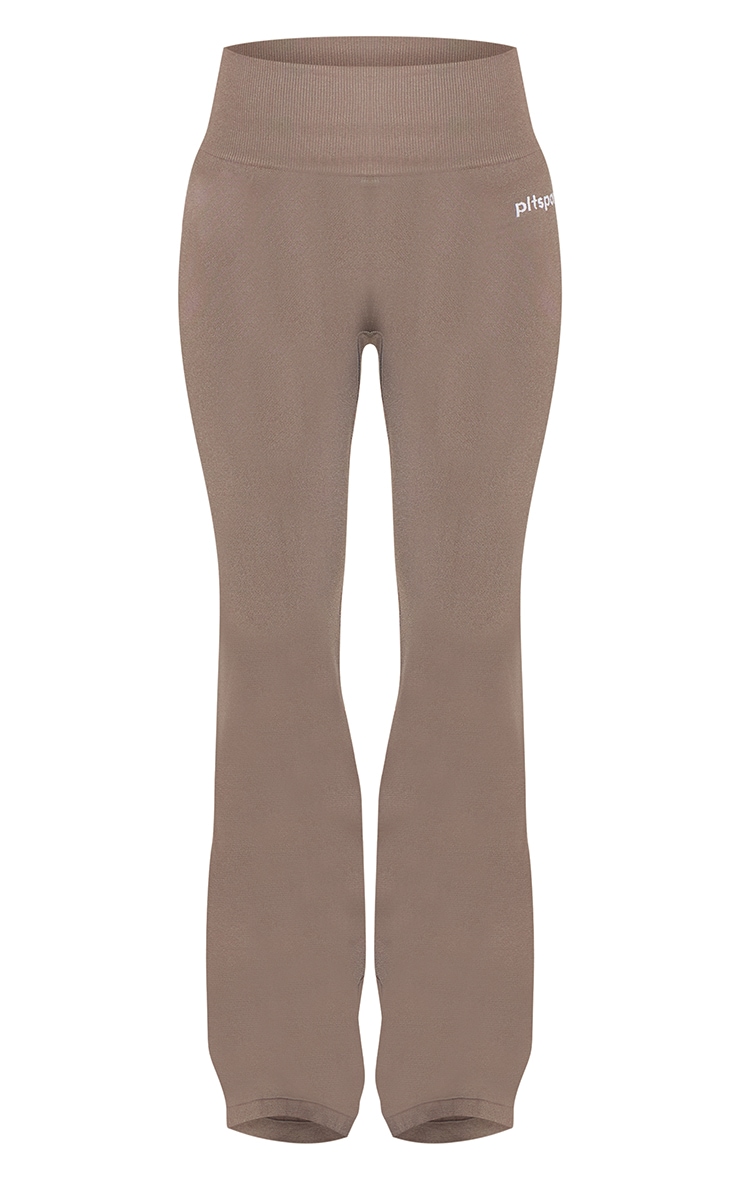 PLT SPORT Brown Seamless Ribbed Detail High Waist Yoga Flares image 5