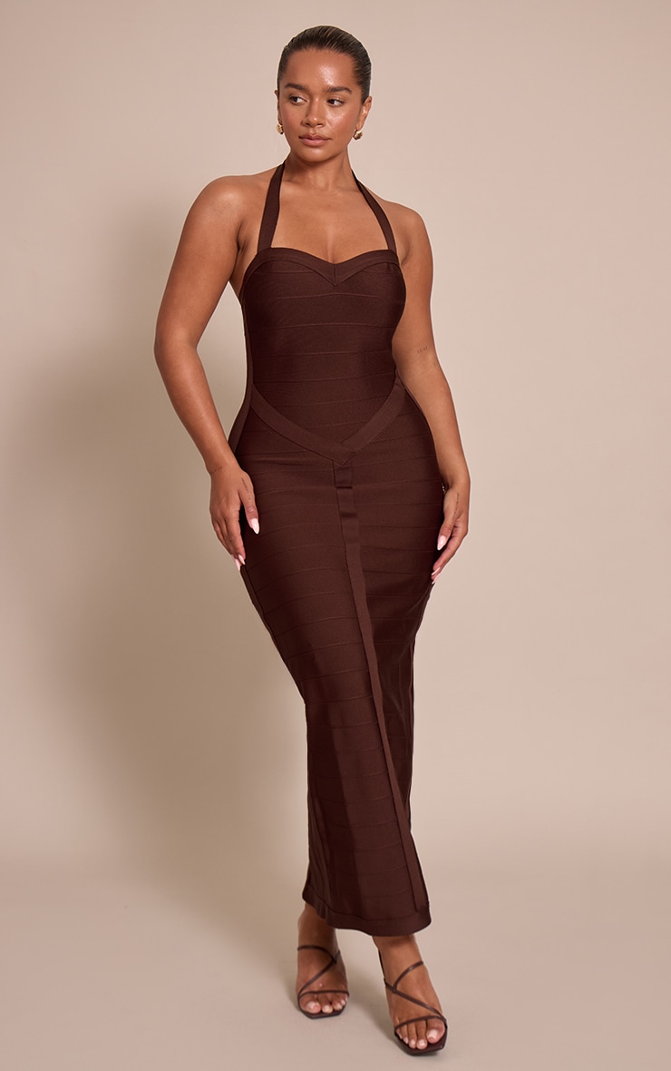 Shape Chocolate Bandage Halter Neck Maxi Dress image 1