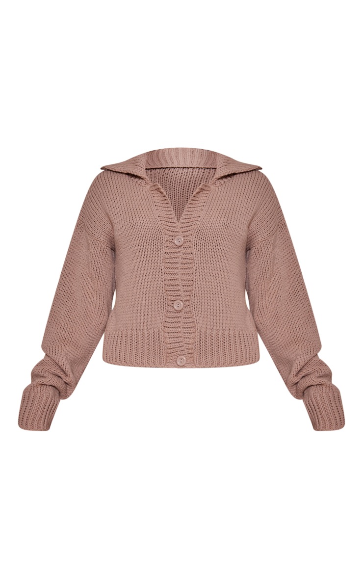  Stone Chunky Knit Exaggerated Collar Cardigan image 5