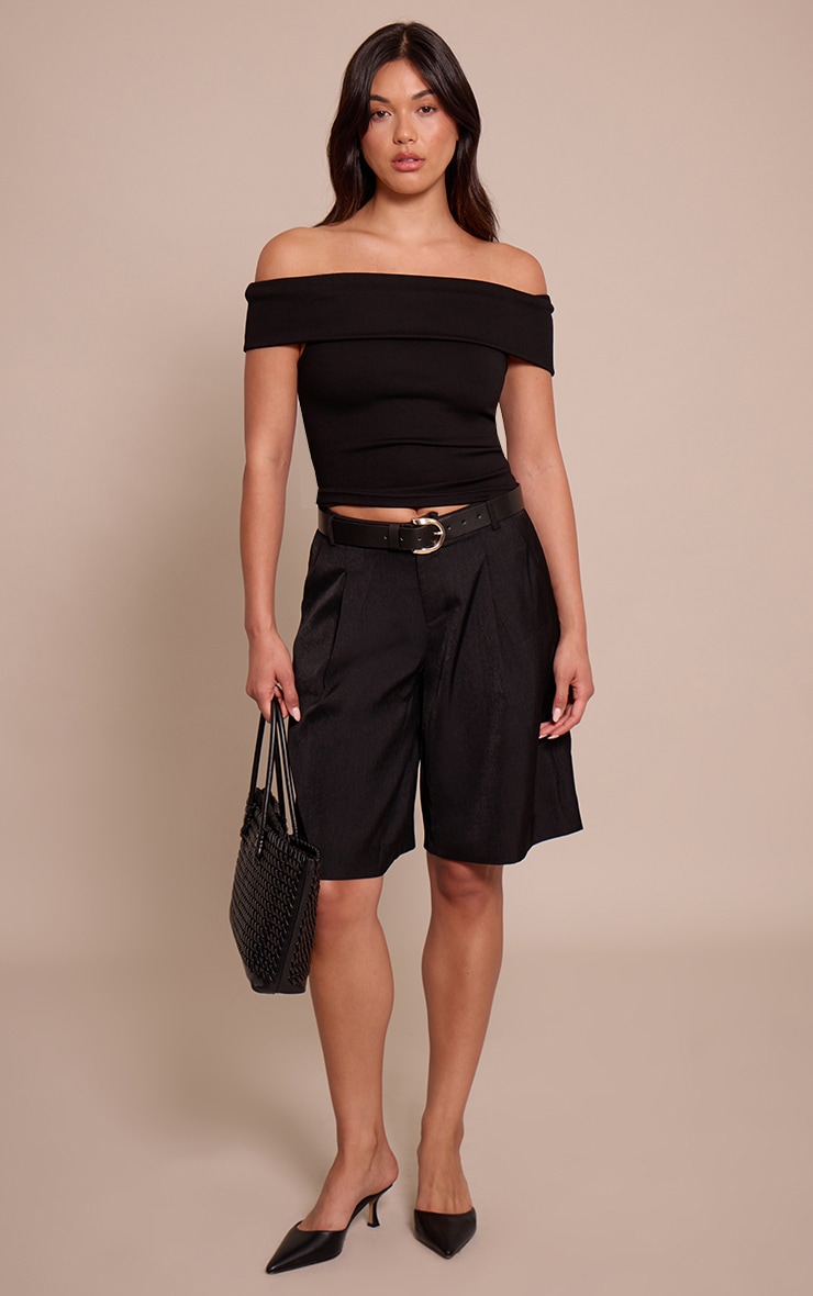 Black Premium Soft Touch Asymmetric Shoulder Top image 3