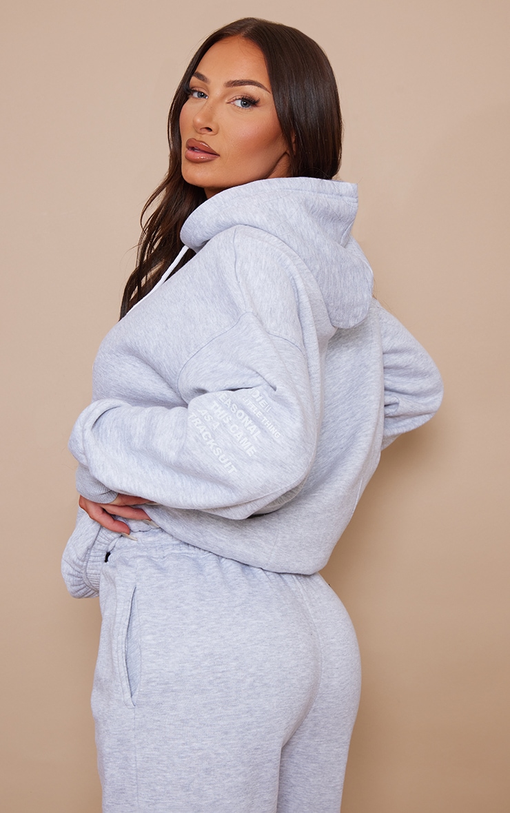 PRETTYLITTLETHING Ash Grey Oversized Slogan Print Pocket Front Hoodie image 2