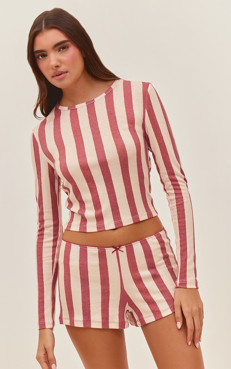 Red Stripe Pointelle Mini Pyjama Short image 4