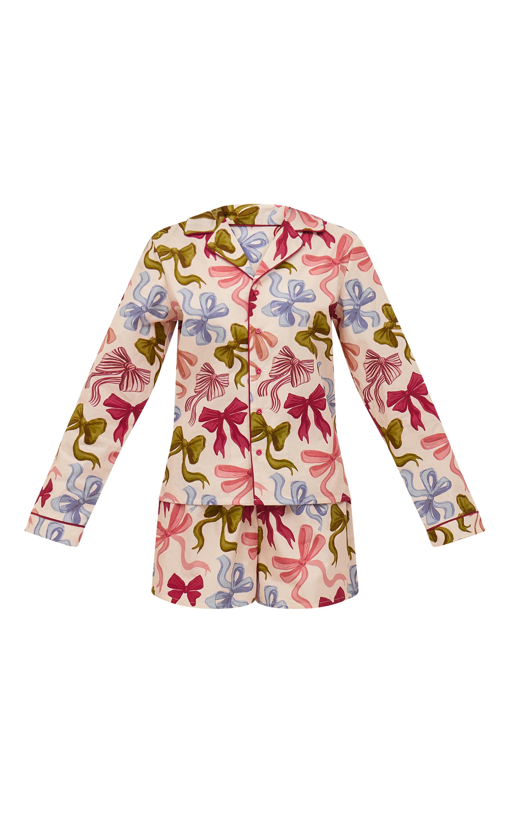 Christmas Bow Poplin Long Sleeve Top and Shorts PJ Set image 5