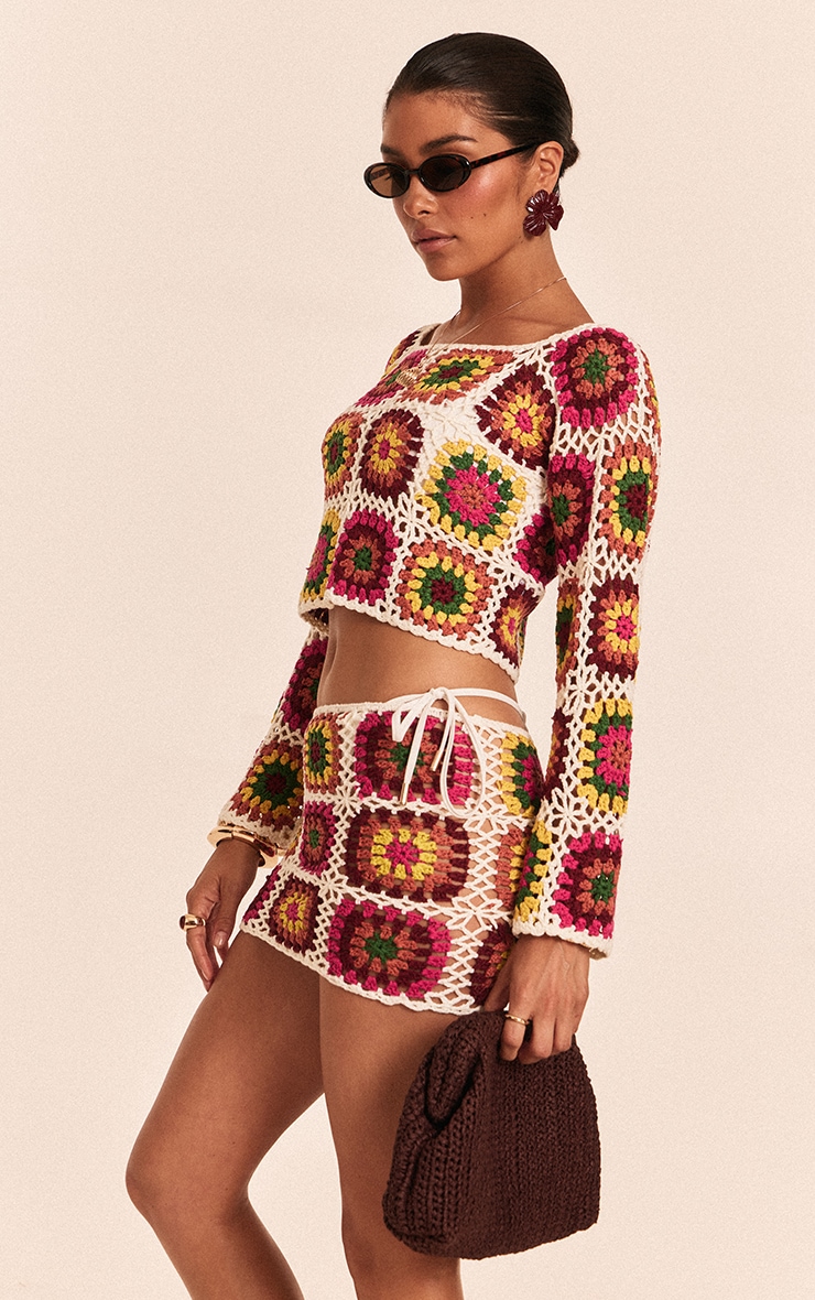 Petite Multi Crochet Knit Long Sleeve Top image 1