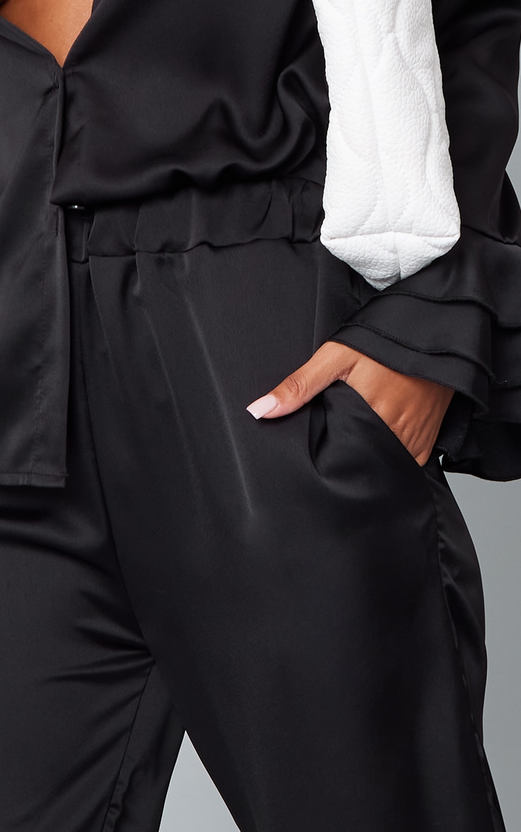 Black Satin Elasticated Wide Leg Pants image 3