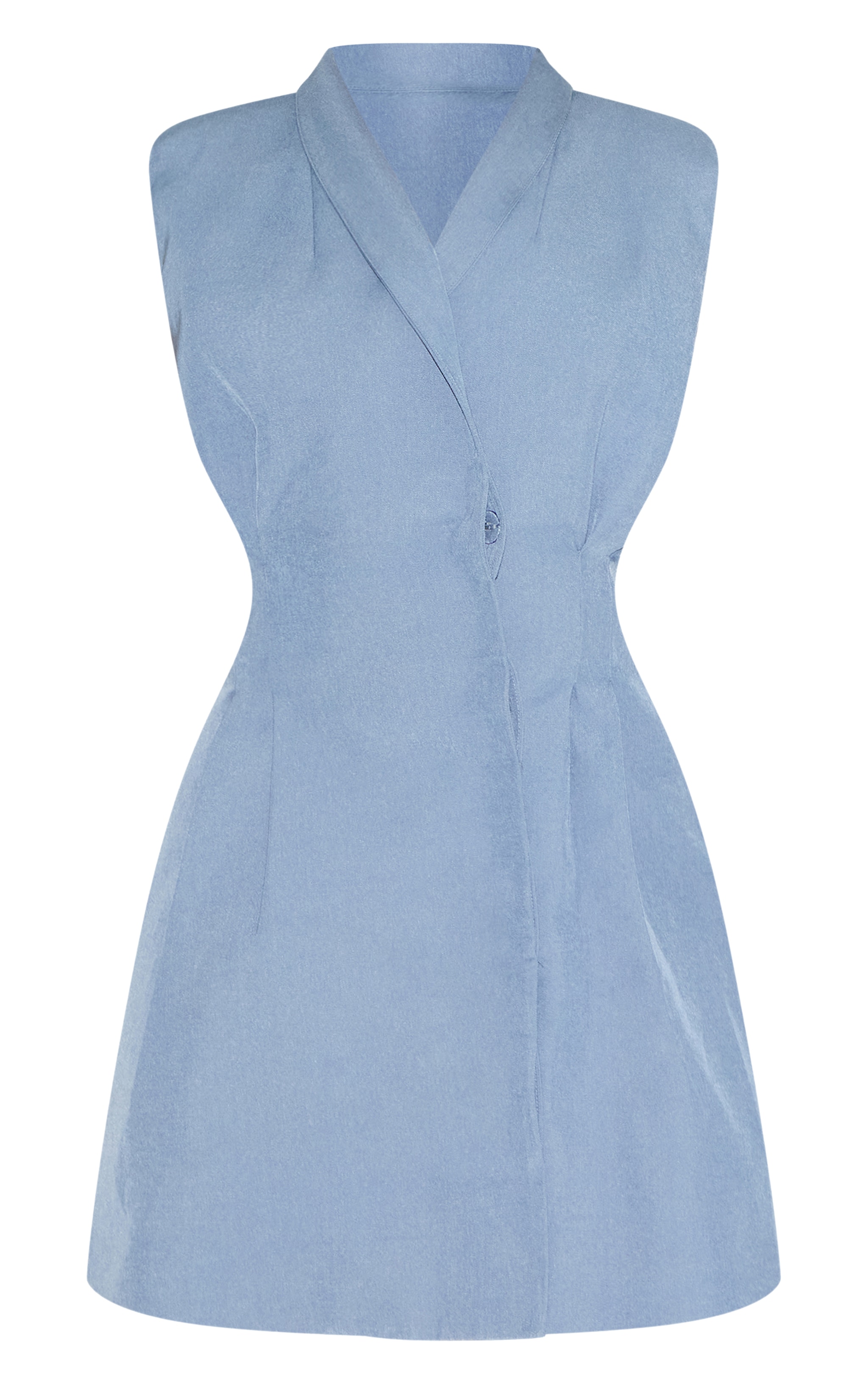 Shape Sky Blue Cross Over Cinched Waist Sleevless Blazer Dress image 5