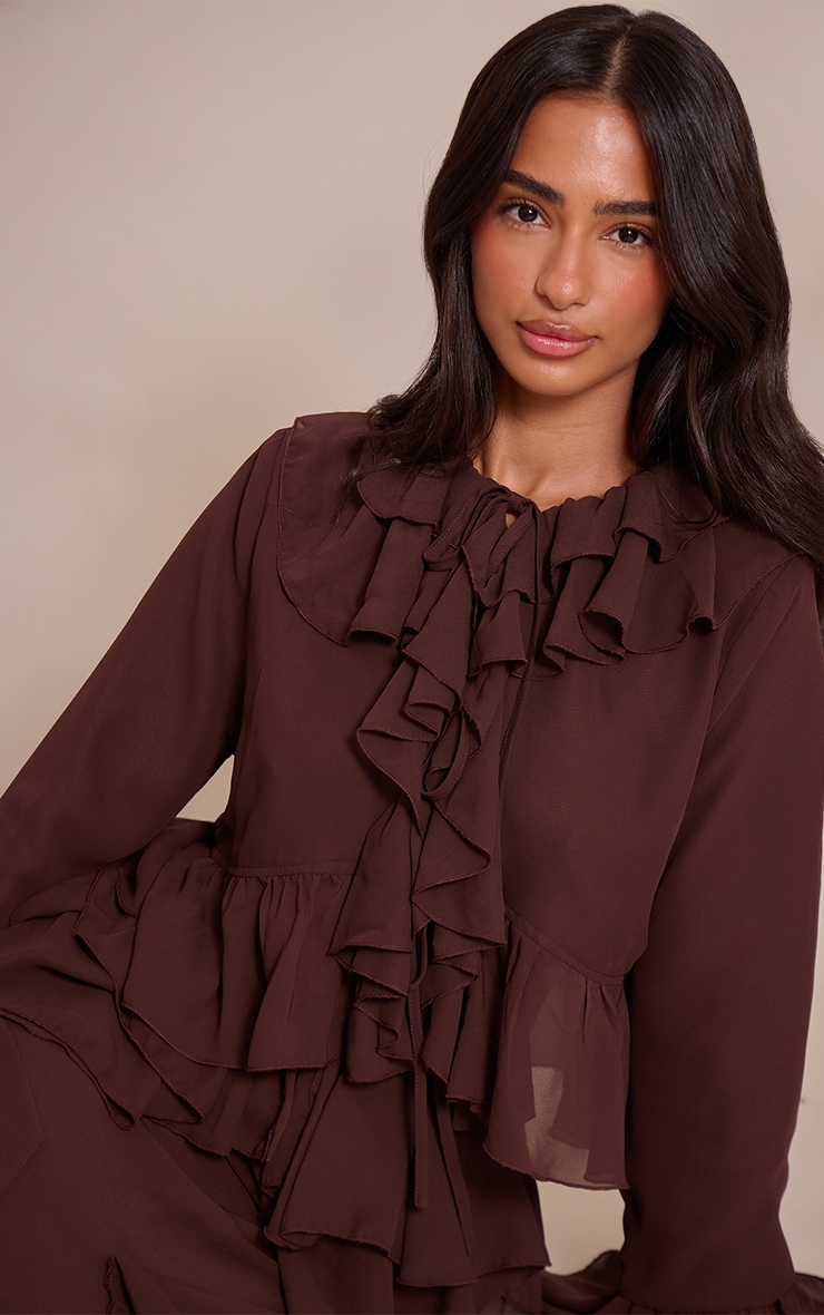 Petite Chocolate Ruffle Chiffon Maxi Skirt image 4