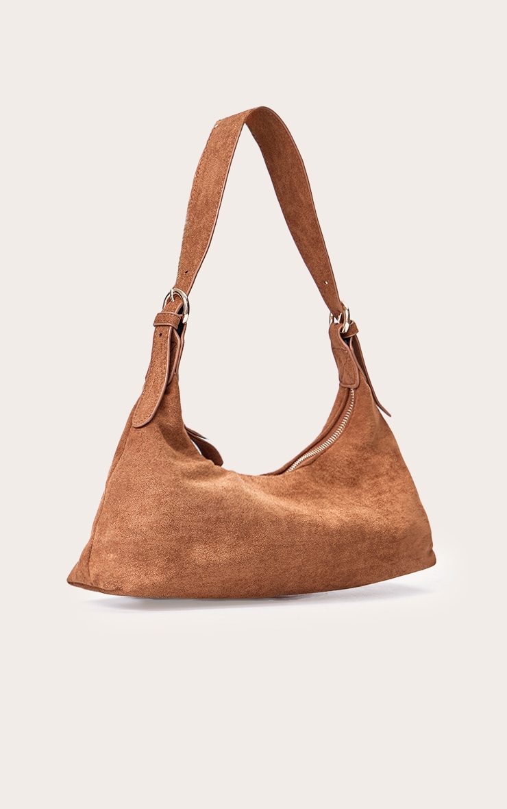 Tan Suede Elongated Curved Shoulder Bag image 2