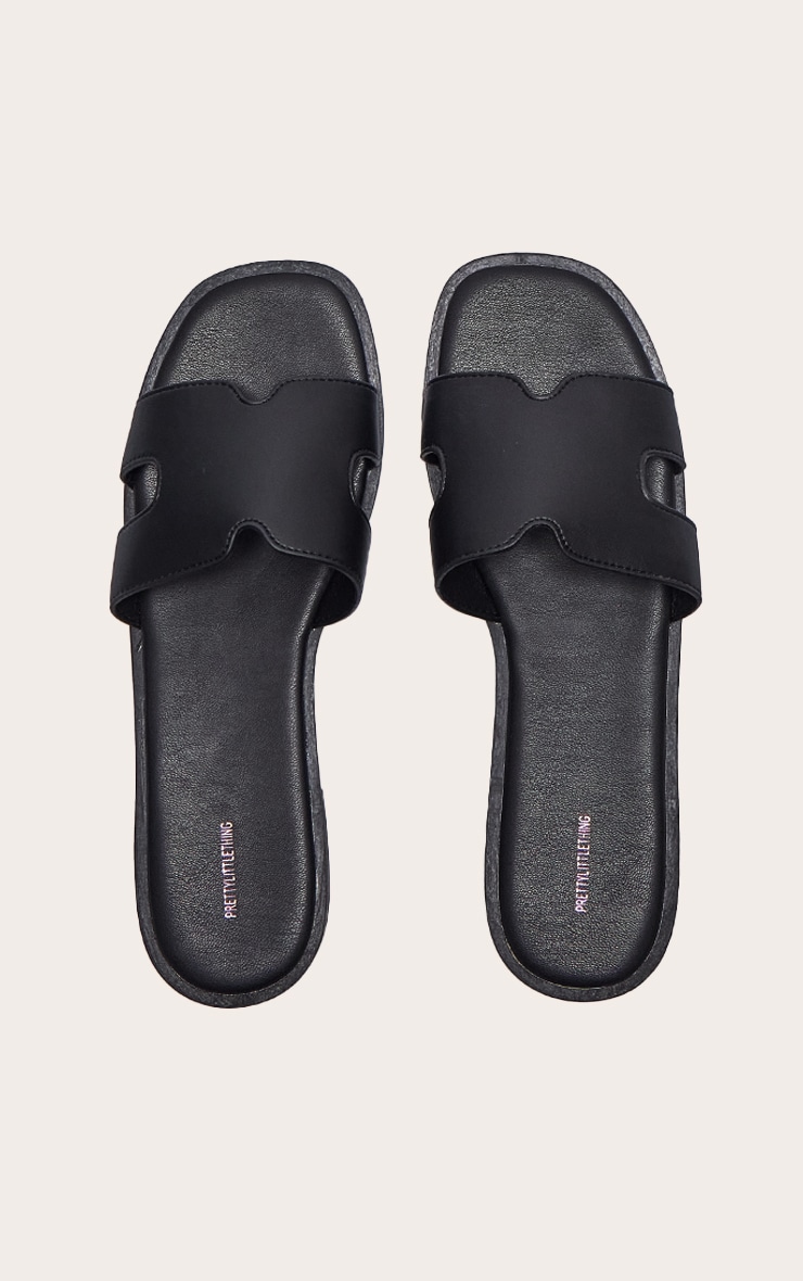 Black PU Square Toe Slider Sandals image 4
