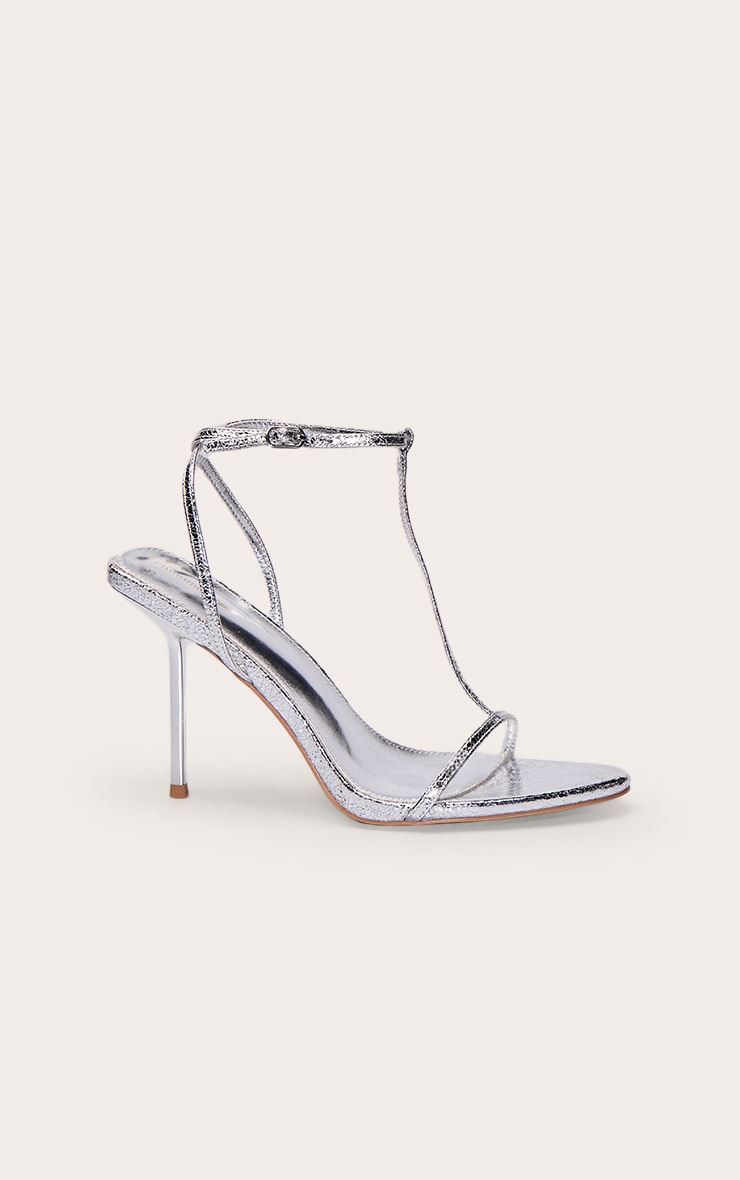 Silver T Bar Almond Toe Heeled Sandals image 2