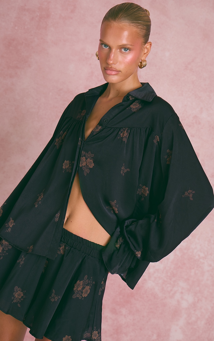 Navy Floral Ditsy Satin Shorts image 5