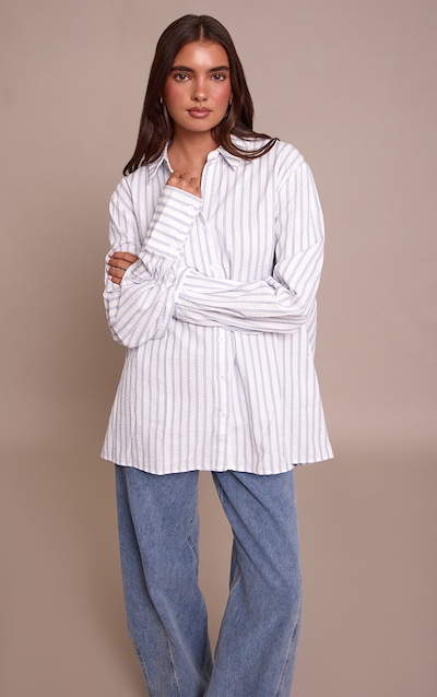 Blue Oversized Stripe Cuff Shirt