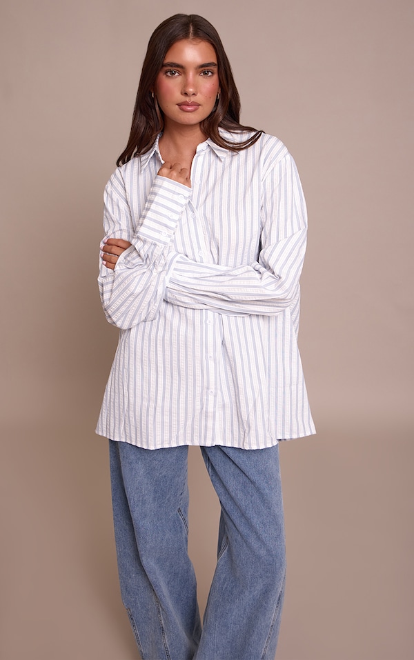 Blue Oversized Stripe Cuff Shirt