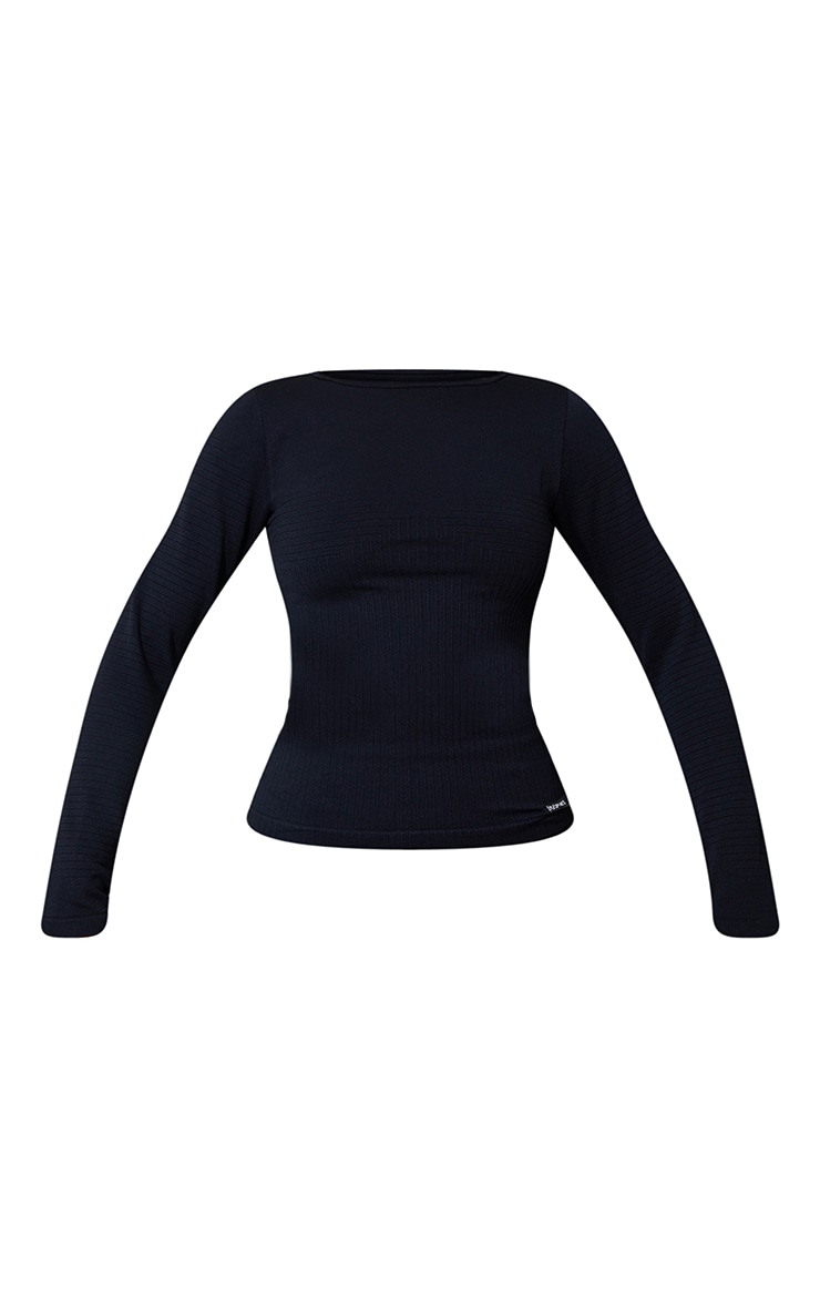 Black Seamless Rib Long Sleeve Sports Top image 5