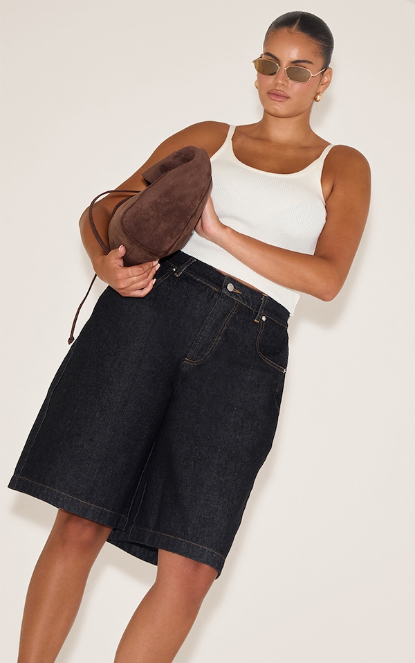 Plus Raw Indigo Wash Longline Denim Jorts