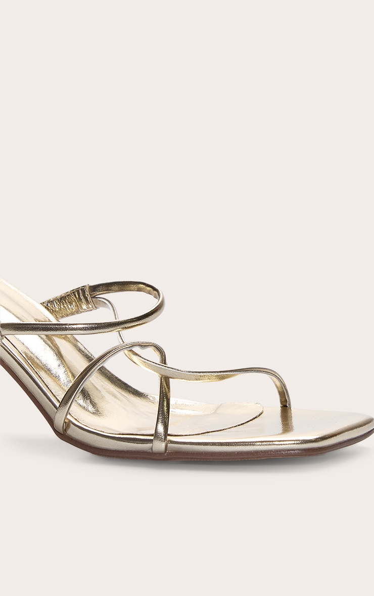 Gold Pu Square Toe Thin Block High Heeled Mules image 4