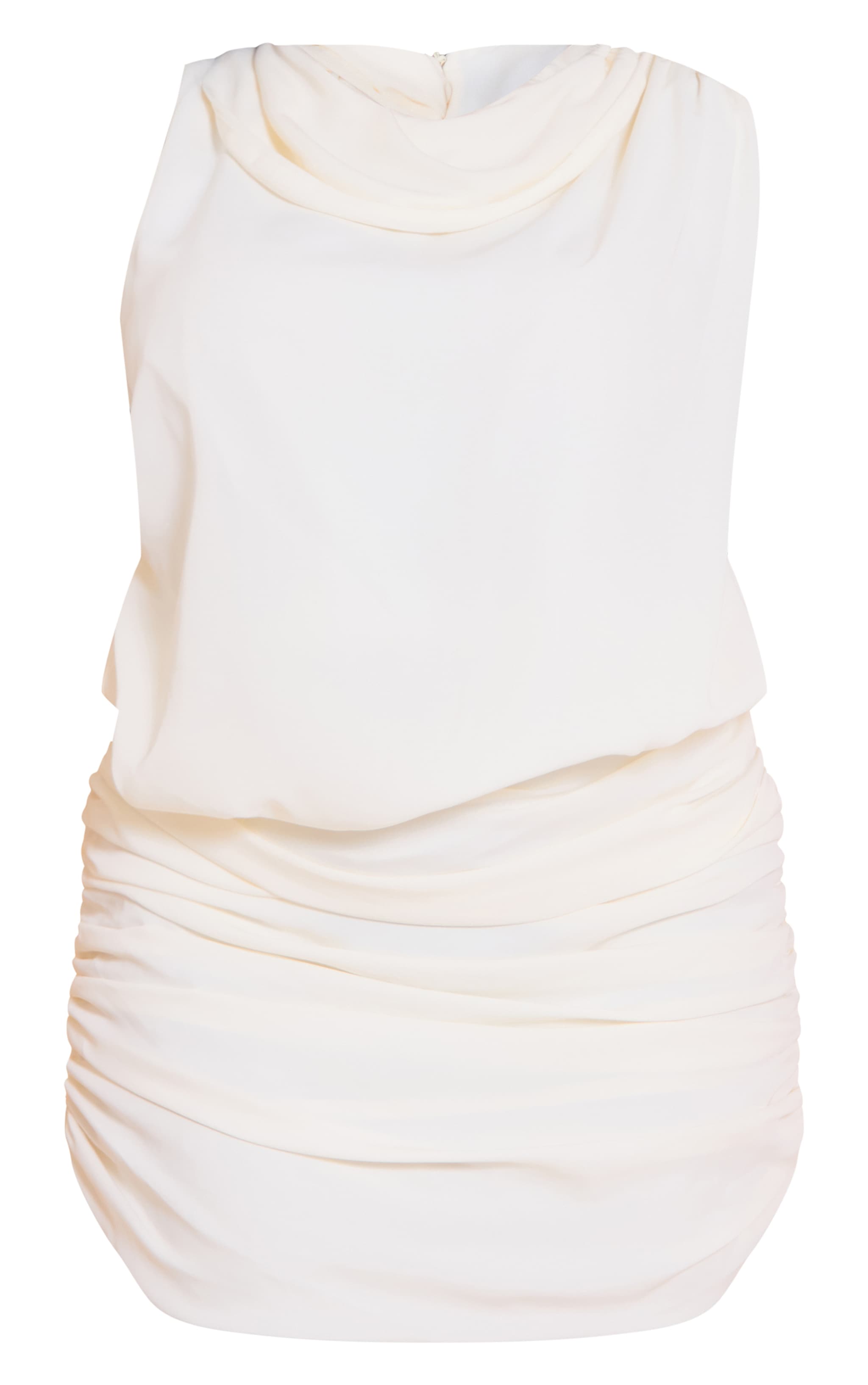 Plus White Soft Touch Ruched High Neck Mini Dress image 5