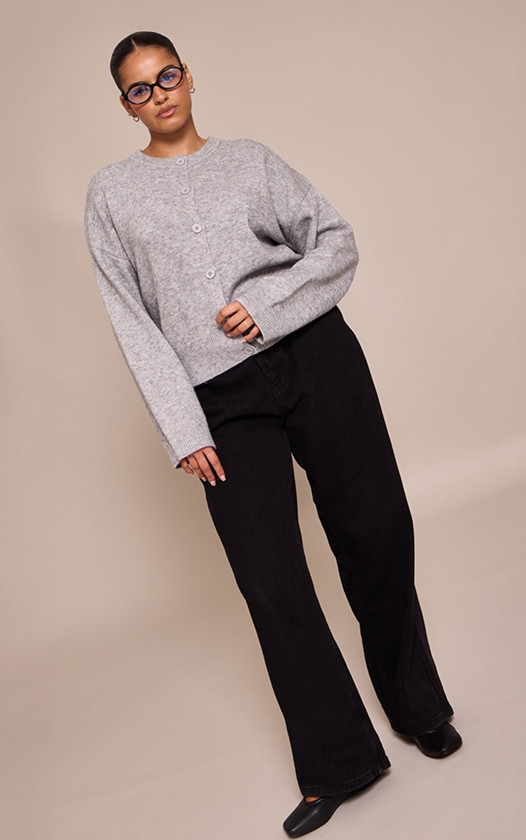 Plus Ash Grey Knit Button Through Cropped Cardigan image 3