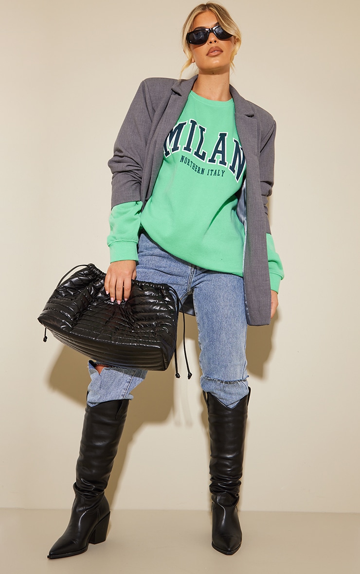 Bright Green Milan Printed Washed Sweatshirt PrettyLittleThing USA