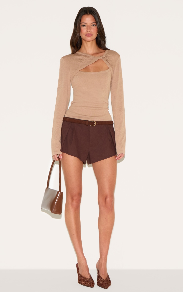 Mushroom Fine Knit Twist Neck Long Sleeve Top image 3