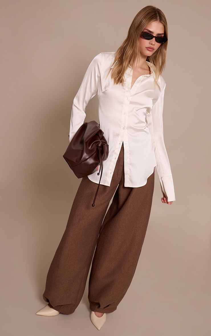 Oyster Satin Oversized Collar Button Down Fitted Shirt image 3