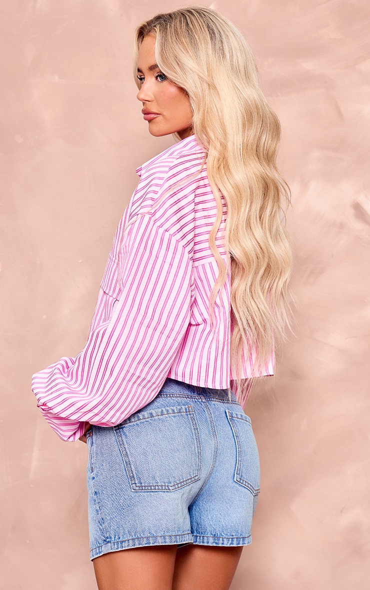 Pink Oversized Pocket Detail Cropped Shirt | Tops | PLT KSA