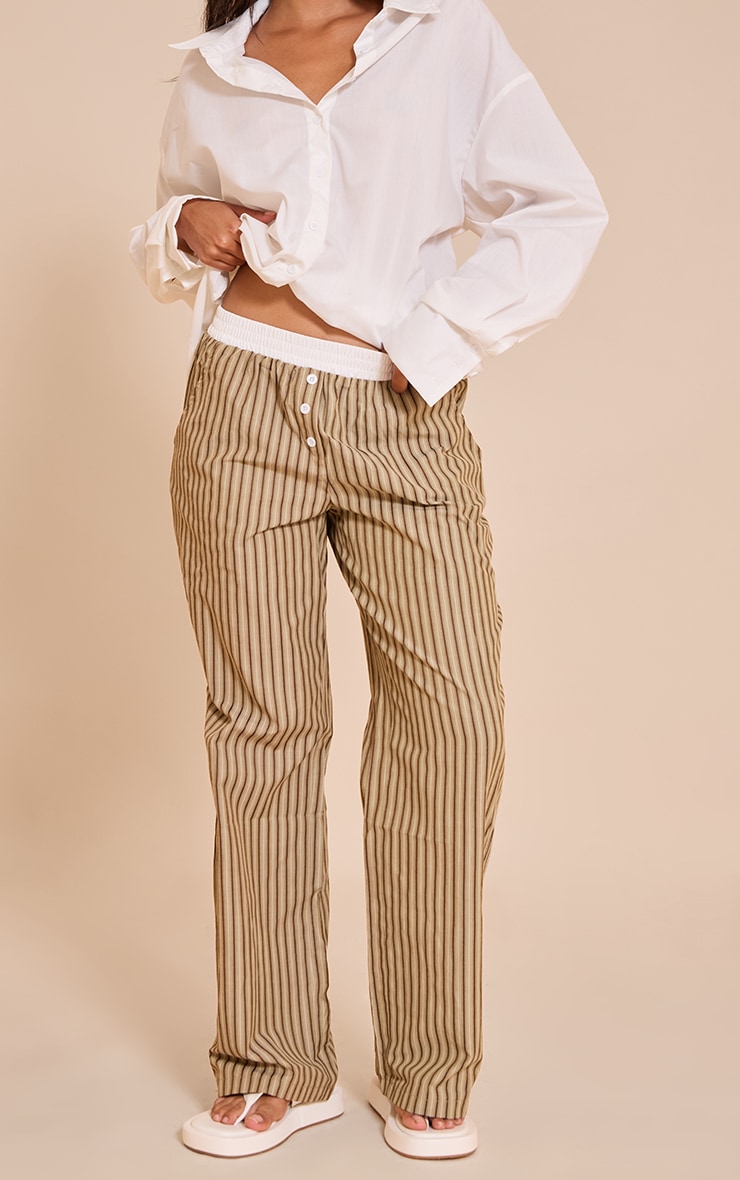 Chocolate Pinstripe Cotton Poplin Contrast Waistband Pant image 1