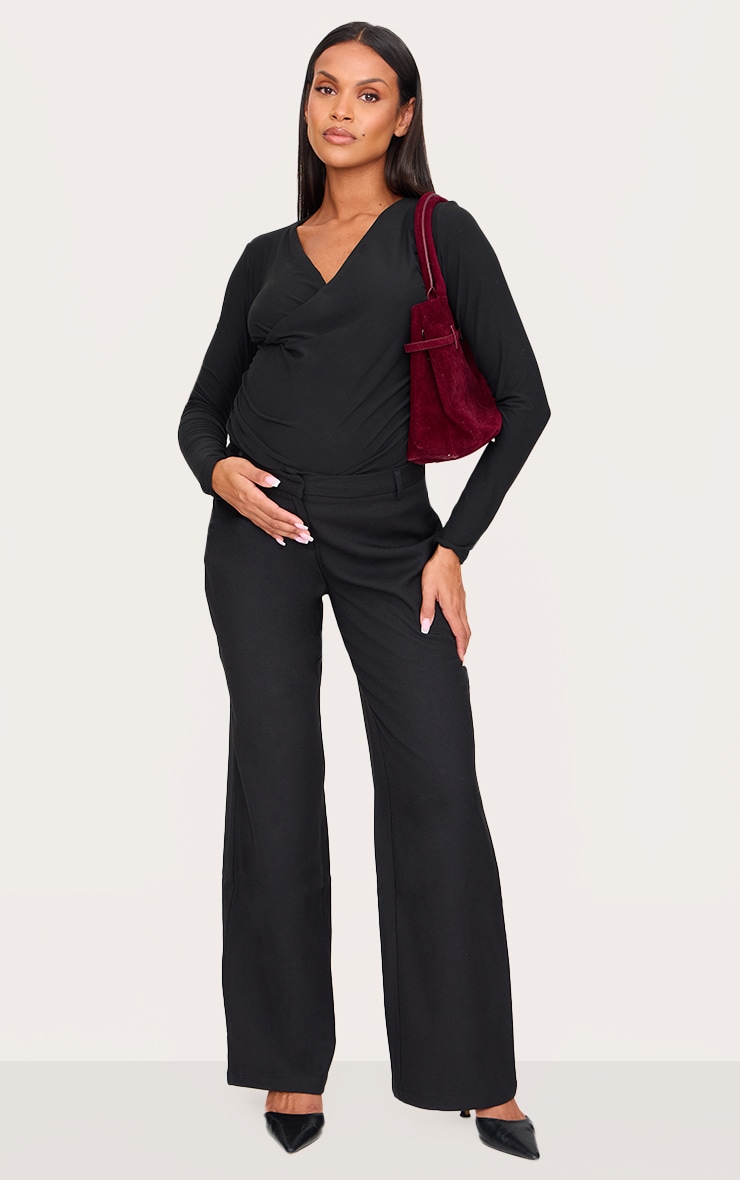 Maternity Black Soft Touch Ruched Long Sleeve Longline Top image 3