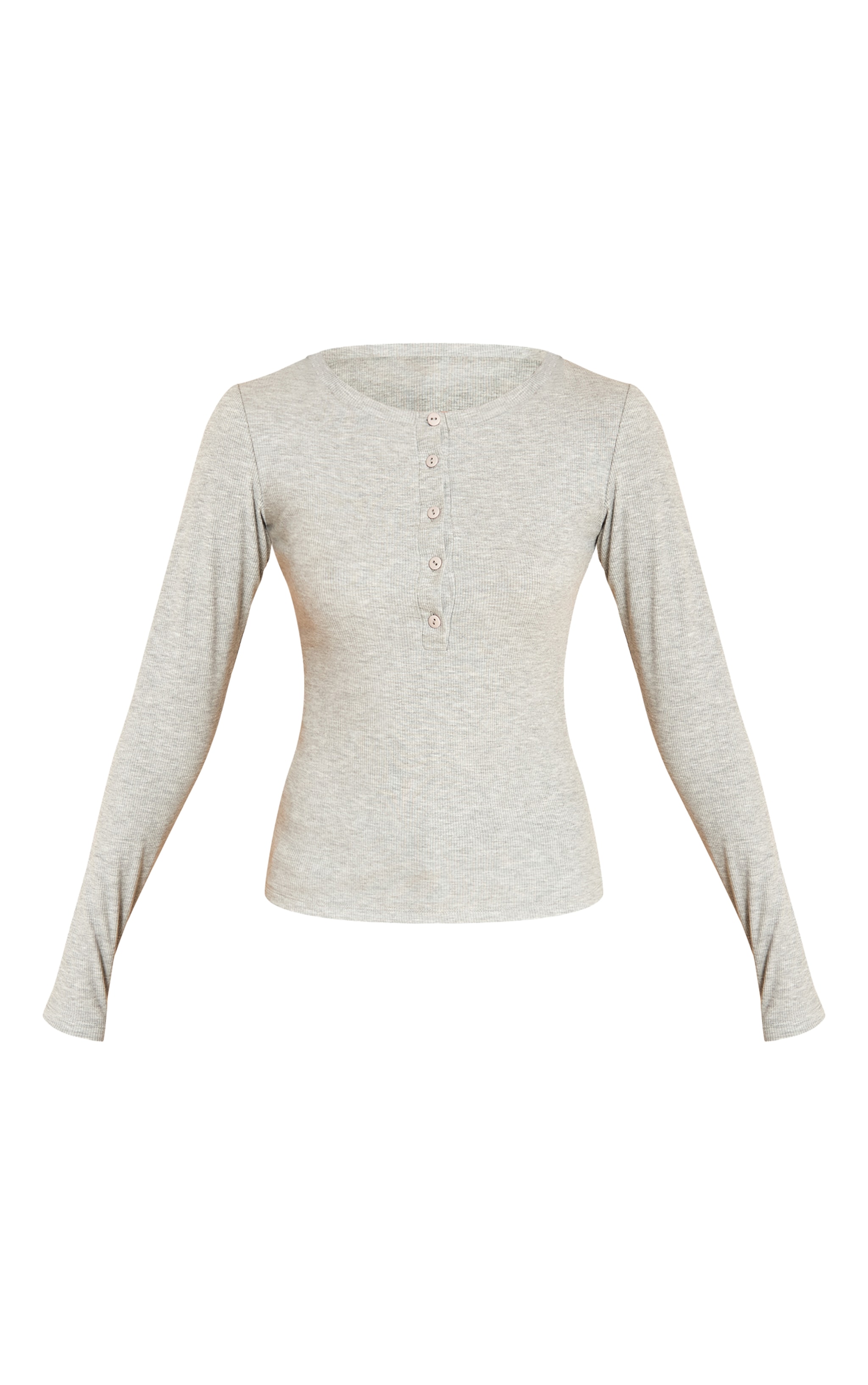 Grey Marl Soft Rib Button Up Fitted Long Sleeve Top image 5