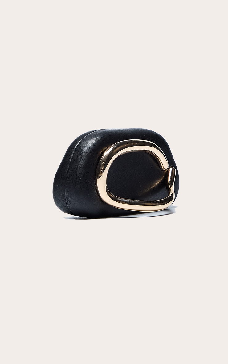 Black PU Oval Handle Hard Clutch Bag image 4