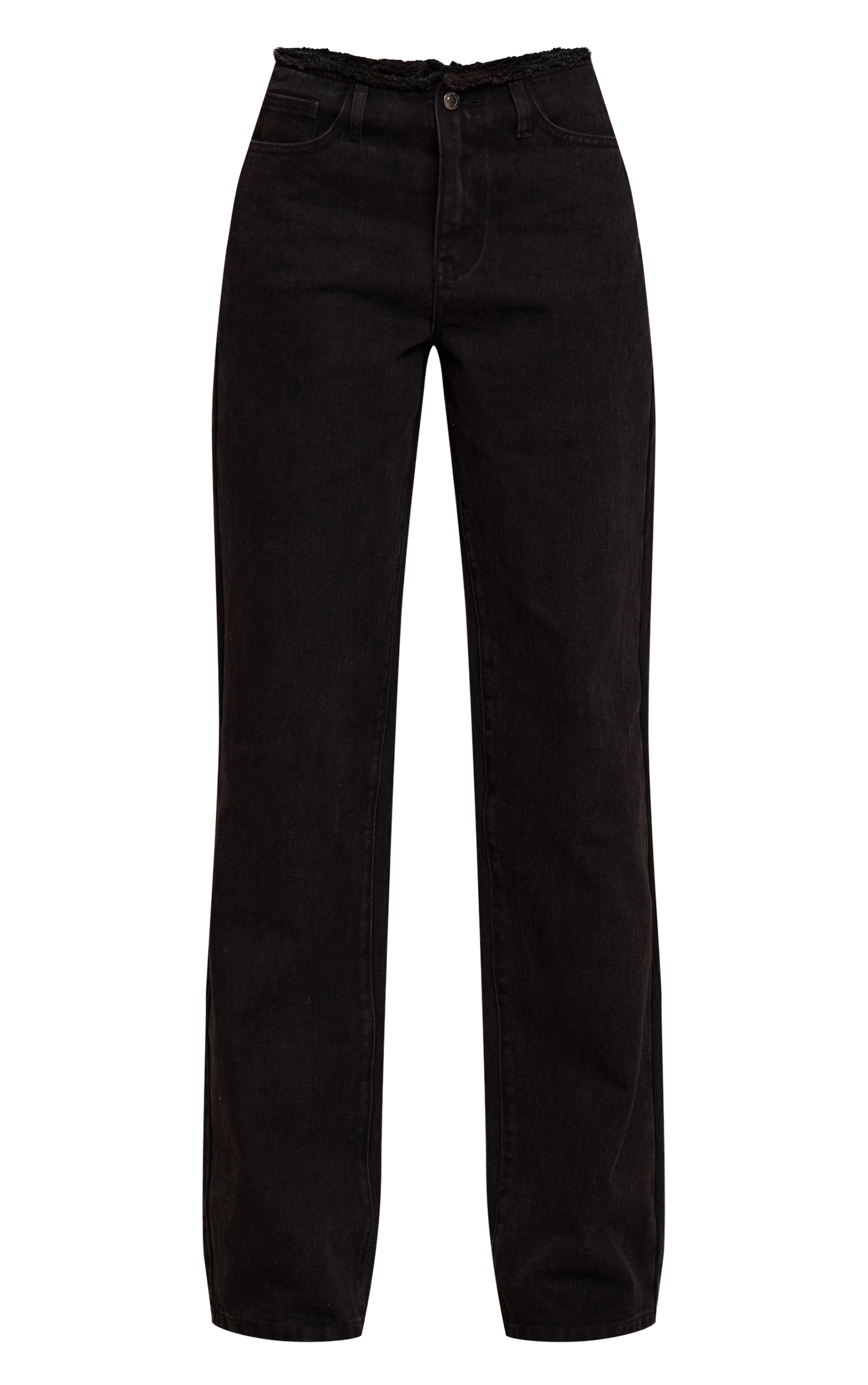 Tall Black Fray Waist Low Rise Straight Leg Jeans image 5