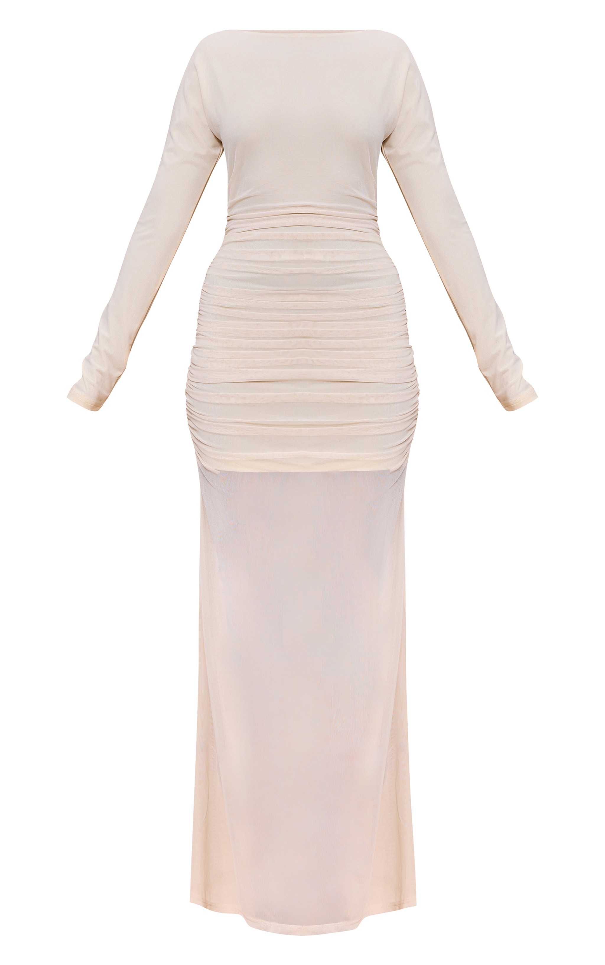 Cream Ruched Long Sleeve Maxi Dress image 5