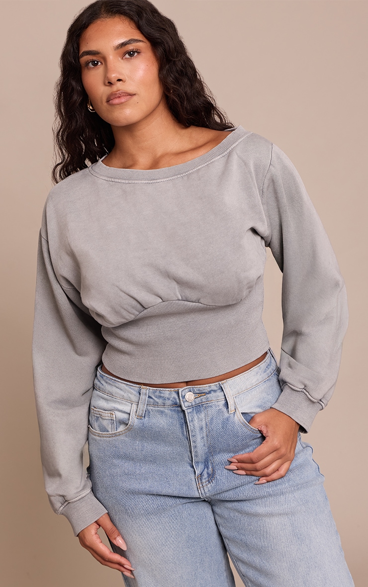 Shape Sweat gris chiné délavé à épaule dénudée et taille cintrée image 1