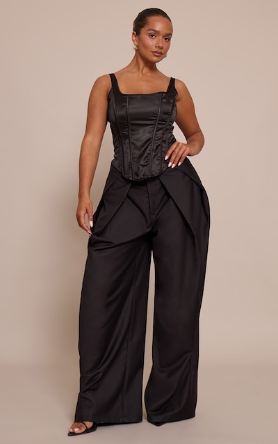 Shape Black Fold Over Tailored Wide Leg Pants