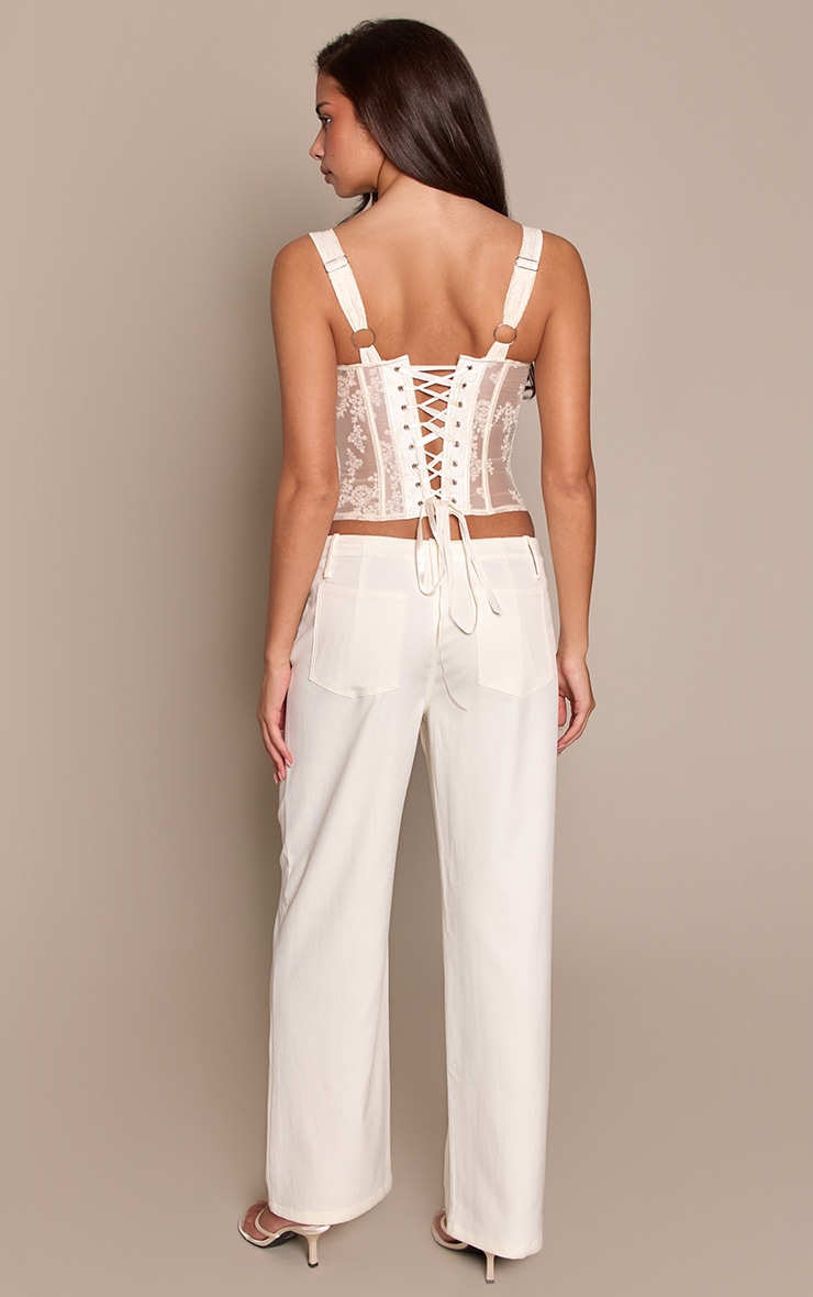 Cream Woven Tie Waist Wide Leg Trousers  image 3