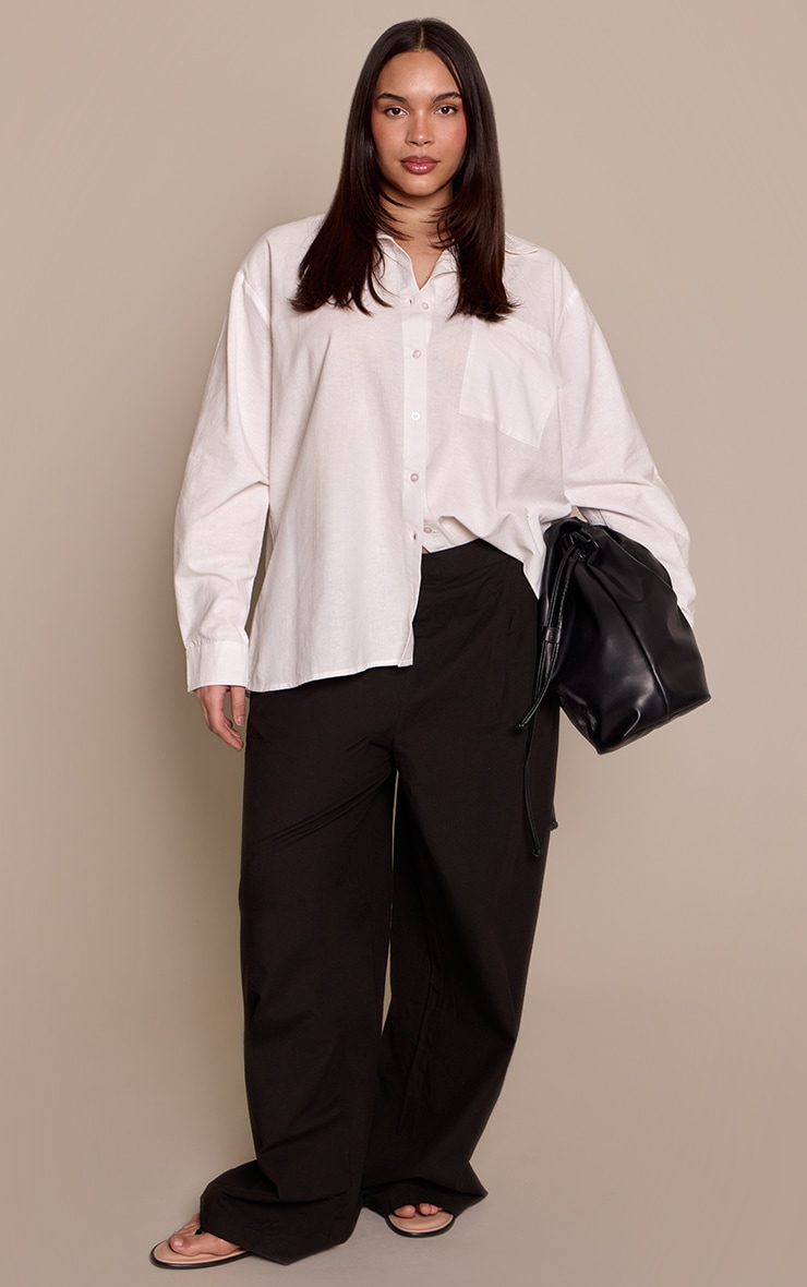 Plus Black Textured Woven Wide Leg Trousers