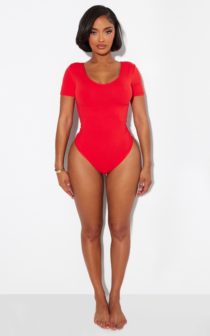 Shape Red Sculpted V Neck Short Sleeve Bodysuit image 3