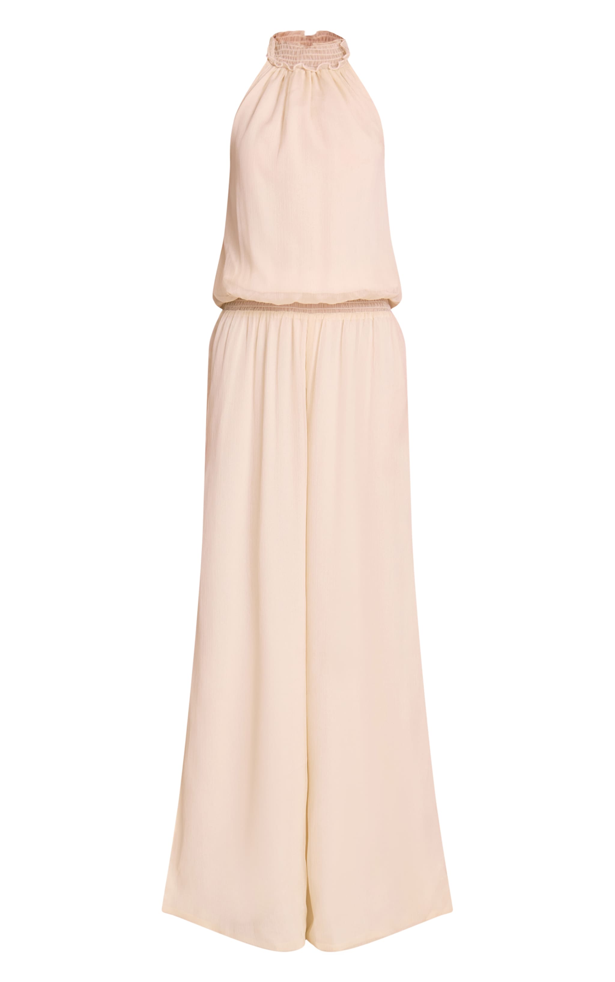 Cream Textured Shirred Waist Jumpsuit image 5