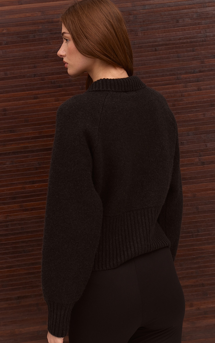 Black Collared Waist Detail Knitted Cardigan