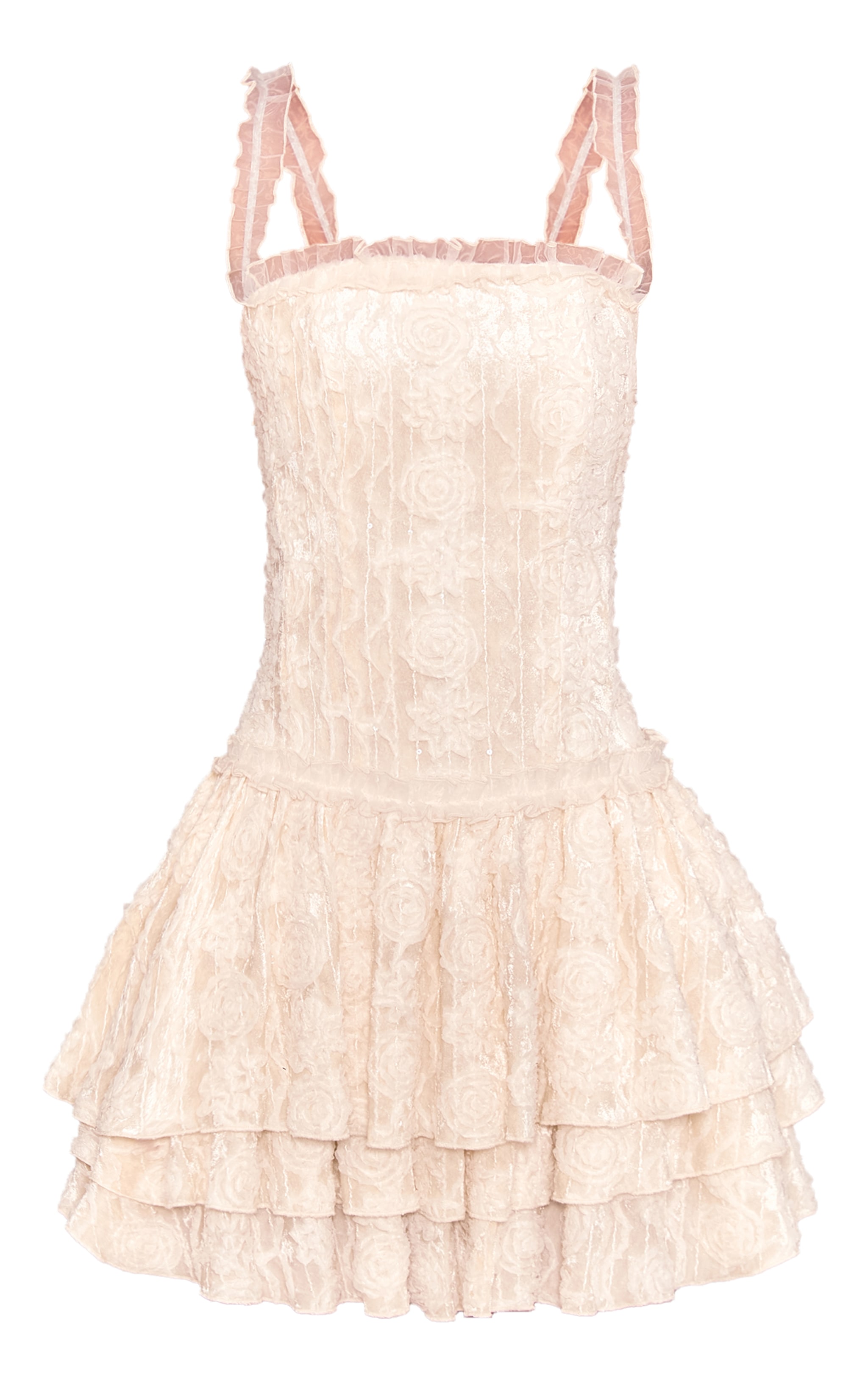 Cream Devore Lace Bardot Bodycon Dress image 5